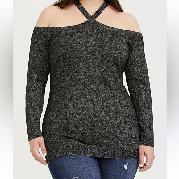 torrid Tops - Torrid Metallic Criss Cross Cold Shoulder Top Shimmer New Years NYE Women’s 3XL